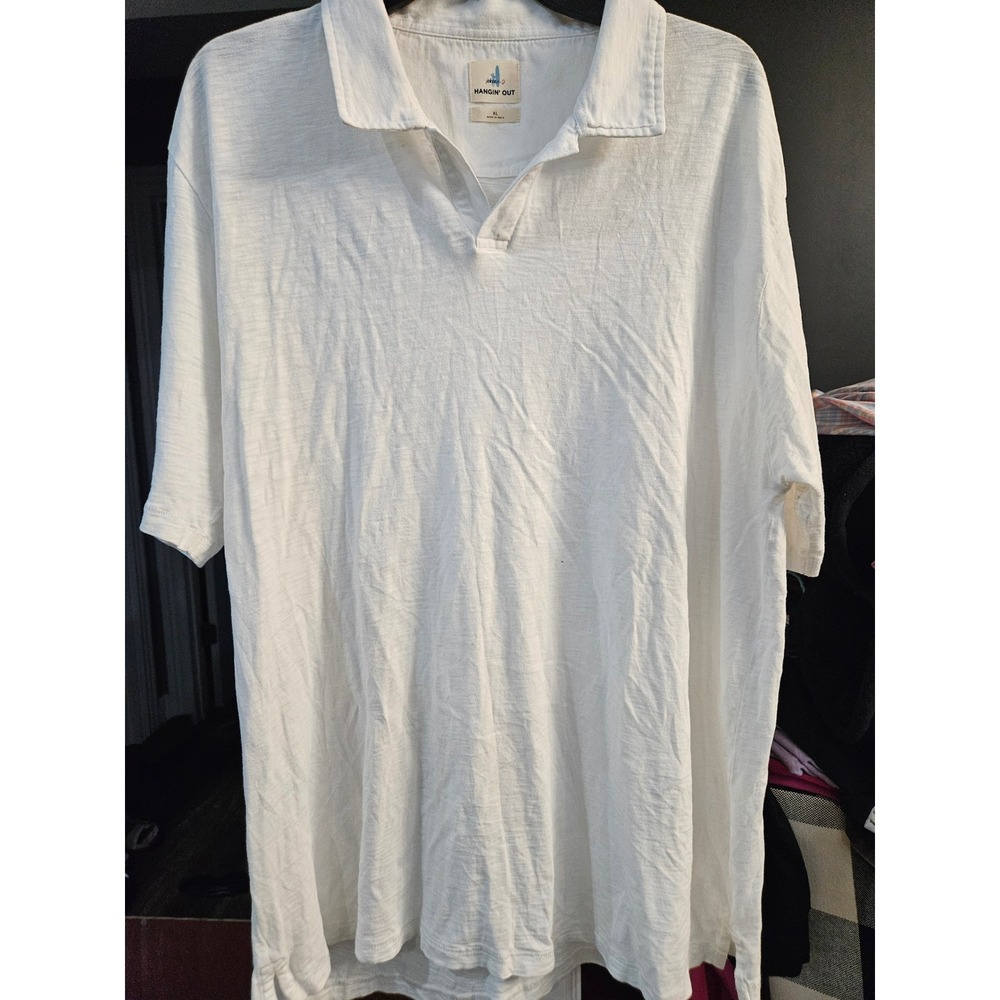 Johnnie-O Hangin Out White Cotton Bamboo Slub Knit Polo Shirt Mens XL